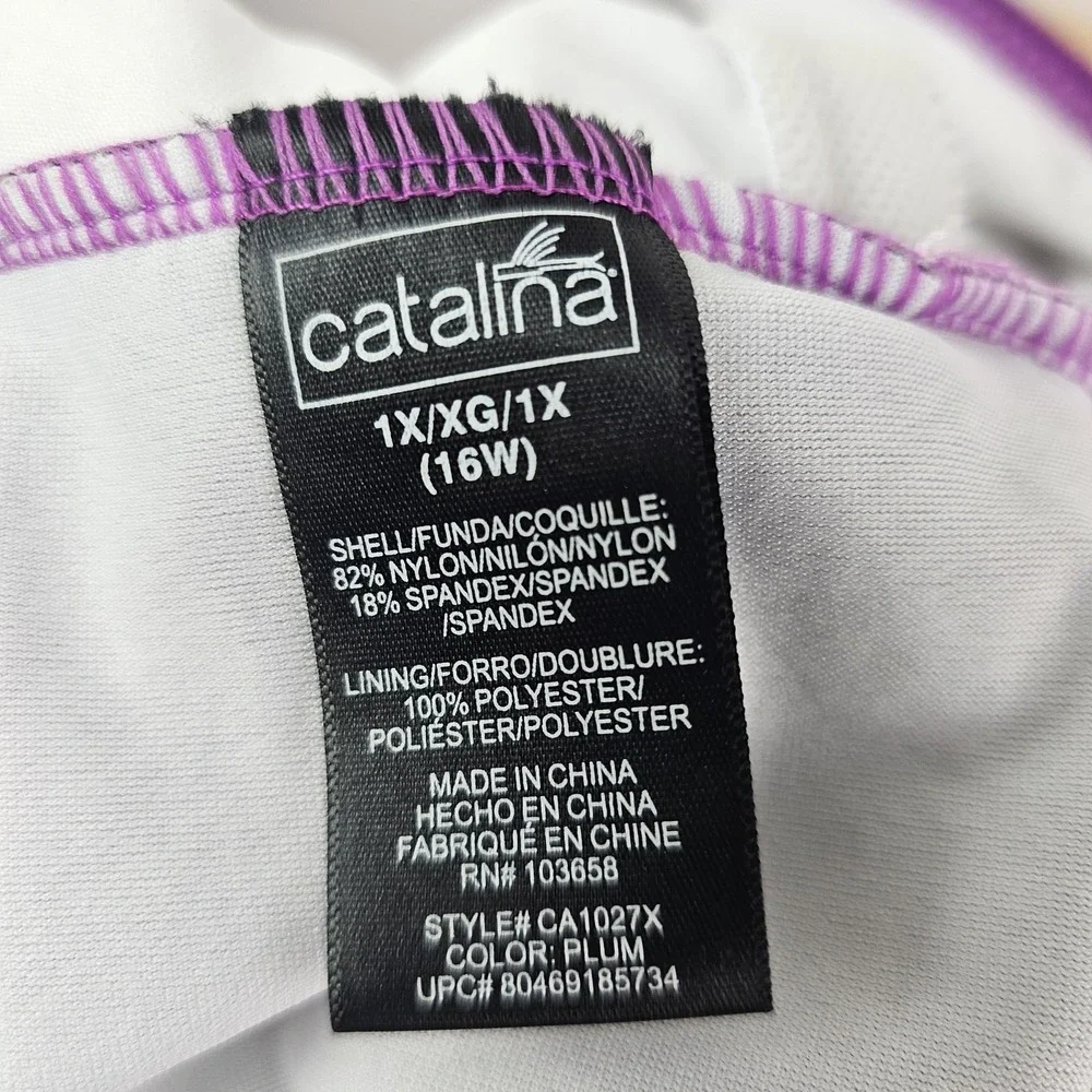 Catalina Womens 1X Swimsuit Purple Nylon‎ One Piece Full Coverage Swimwear